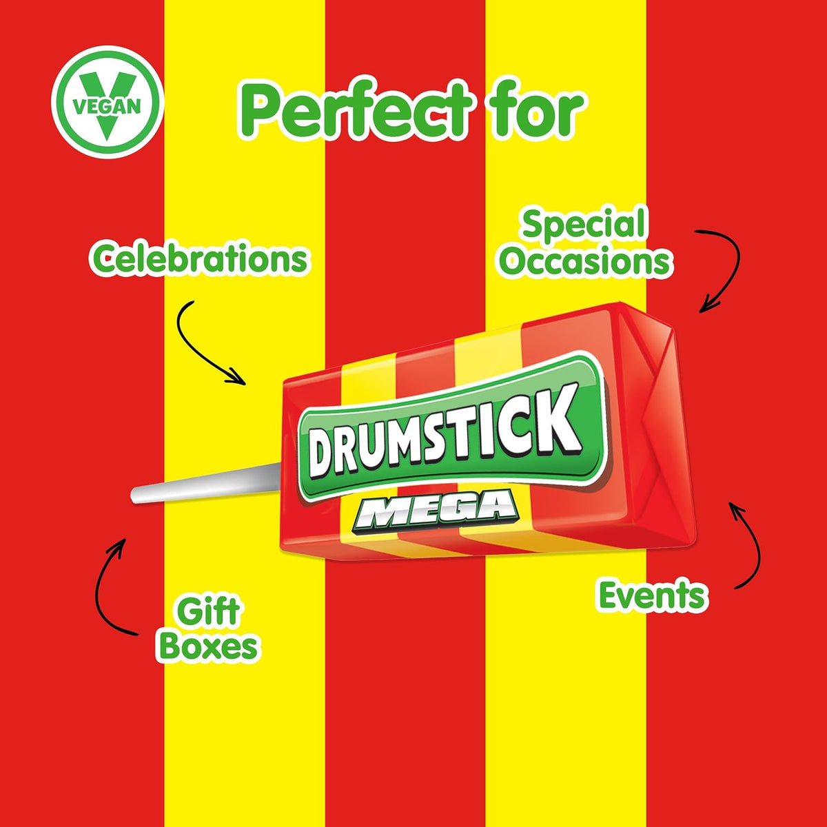 Swizzels UK Import Mega Drumstick Lollipop Chewy Candy, 28g, 36 Pieces Box Pack, Strawberry Raspberry Flavor, Made with Sugar