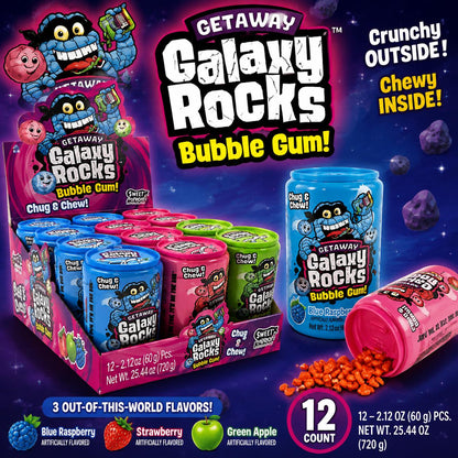 Kidsmania Getaway Galaxy Rocks Novelty Bubble Gum Candy, 2.12oz, 12-Count