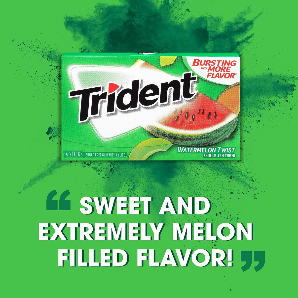 Trident Watermelon Twist Chewing Gum 12 Count Tray 14 Sticks Each Fruity Watermelon Gum