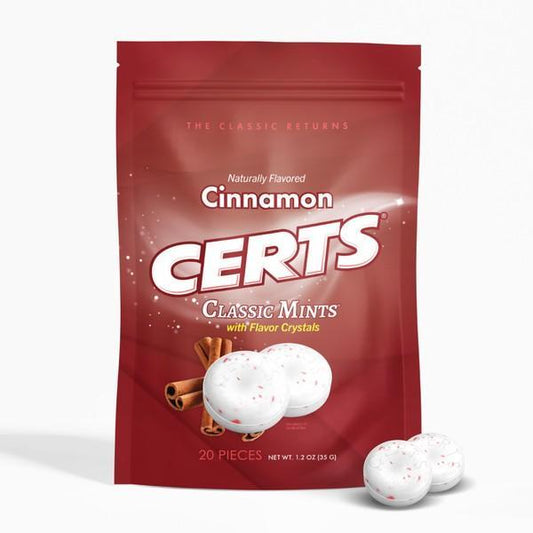 Certs Cinnamon Classic Candy Treats, 20-Piece Bag, 12-Count Tray, Sugar-Based Sweet Snack for Parties