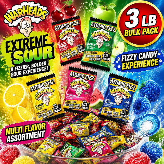 Warheads Atomic Fizz Extreme Sour Hard Candies, 3 lbs Bagged Sugar Base Snack