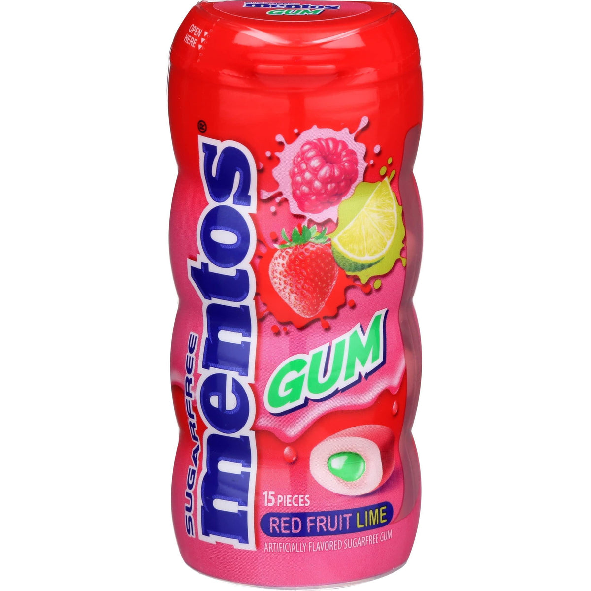 Mentos Gum Red Fruit Lime 10 Count Bottles 15 Pieces Each Fruity Chewing Gum Tray