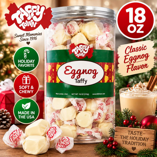 Taffy Town Christmas Holiday Favorites Salt Water Taffy Jar 18 oz Assorted Holiday Candy
