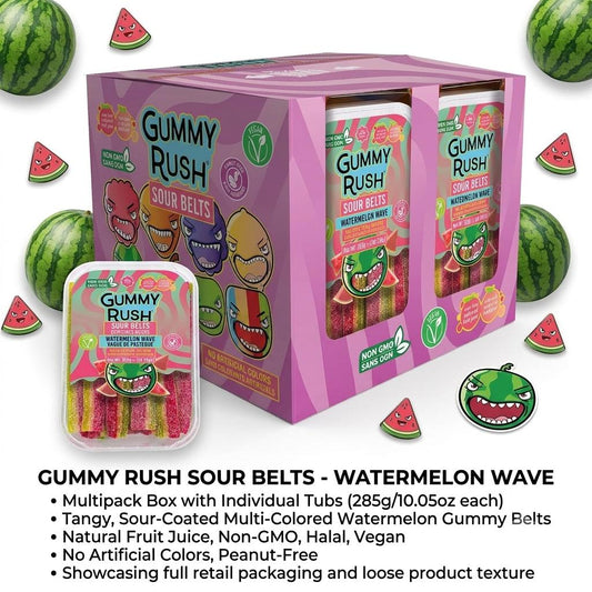 INFIN8Gummy Rush Turkish Sour Belts Watermelon Wave 10oz Tub 12 Pack