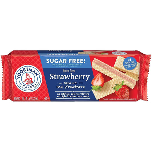 Voortman Sugar-Free Strawberry Wafer Snacks, 9oz 6-Pack Candy, Ideal for Birthday Treat Ideas