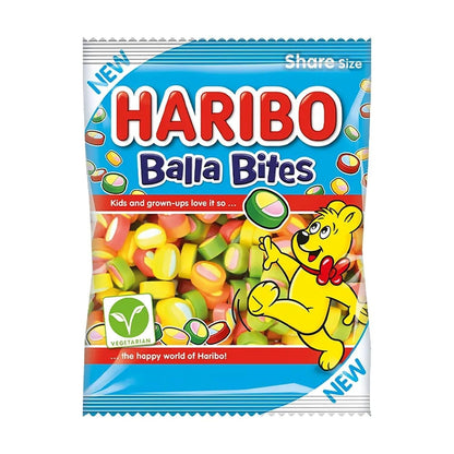 Haribo Balla Bites Gummy Candies, 4.5 oz Peg Bags (12 Pieces), Fruity Sweet Chewy Snack for Parties