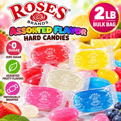 Bulk Assorted Flavor Rose Drop Hard Candies 2 lb Bulk Bag Zero Sugar Sweet Party Candy