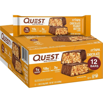 Quest CRISPY Protein Bar Chocolate Peanut Butter 1.9 oz 12 Count Crispy Protein Snack Bars