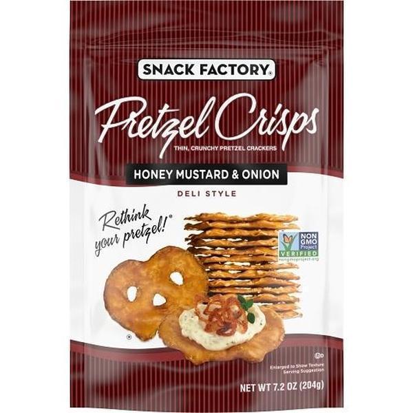 Snack Factory Pretzel Crisps Honey Mustard Onion 7.2 oz 12 Count Crunchy Pretzel Snack