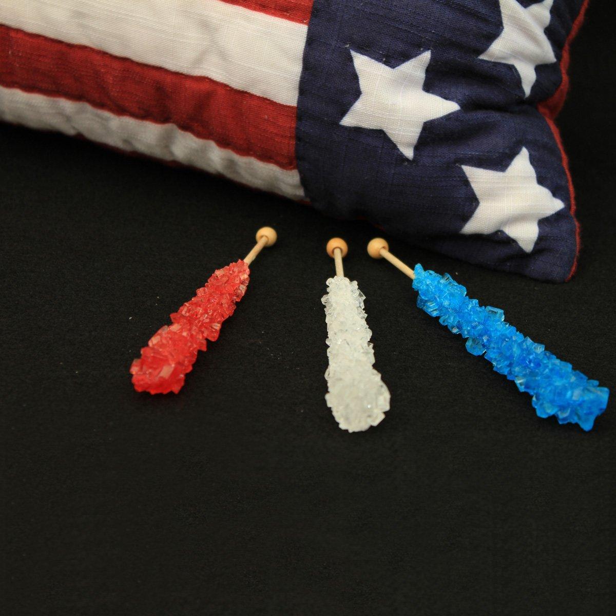 Espeez USA Red White Blue Mega Rock Candy 12 Inch 12 Count Display Patriotic Candy Sticks