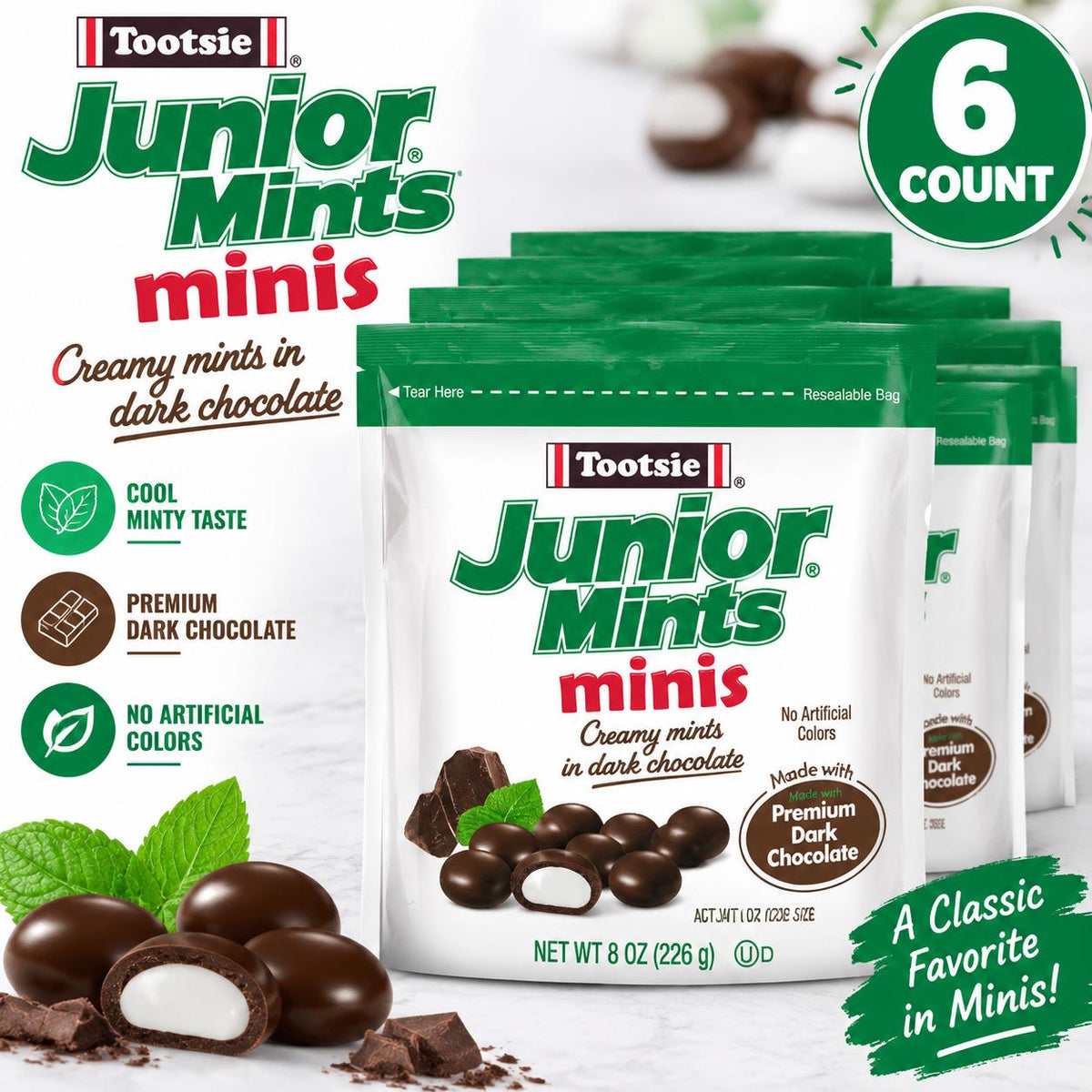 Tootsie Rolls & Junior Mints Mini Chocolate Candies, 8 oz Default Size, 6-Count Party Sweet Snack Mix