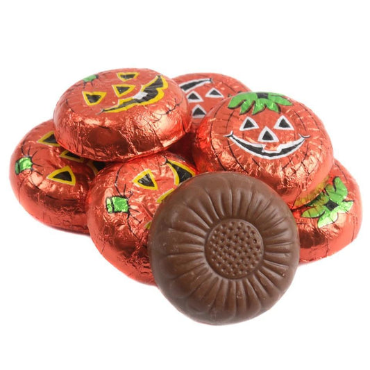 Madelaine Foil Wrapped Milk Chocolate Pumpkin Wafers, 5lb Large Batch, Room Temperature-Stable Halloween Chocolate Treats