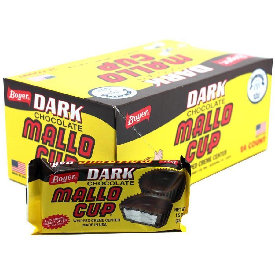 Boyer Dark Chocolate Whipped Cream Mallo Cup Candy, 1.5oz, 24-Count Box Pack, Chocolate Marshmallow Snacks