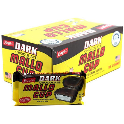 Boyer Dark Chocolate Whipped Cream Mallo Cup Candy, 1.5oz, 24-Count Box Pack, Chocolate Marshmallow Snacks