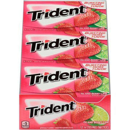 Trident Sugar Free Island Berry Lime Gum 12 Count Tray 14 Sticks Each Fruity Chewing Gum