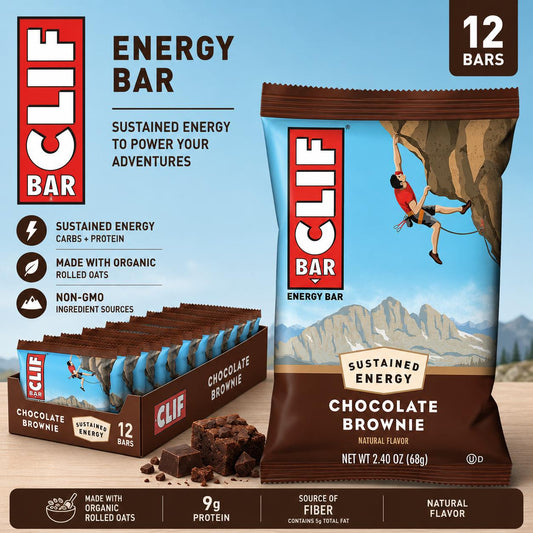 Clif Chocolate Brownie Energy Bars - 2.4oz Each, 12-Count Tray Pack Dessert Snacks, Contains Biscuits, Shelf-Stable at Room Temp