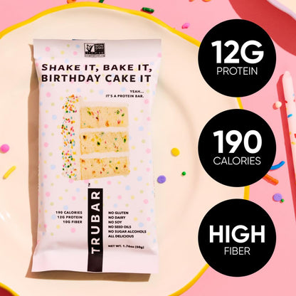 TRUBAR Protein Bar Birthday Cake 1.76 oz 12 Count Birthday Cake Flavored Protein Snack Bars