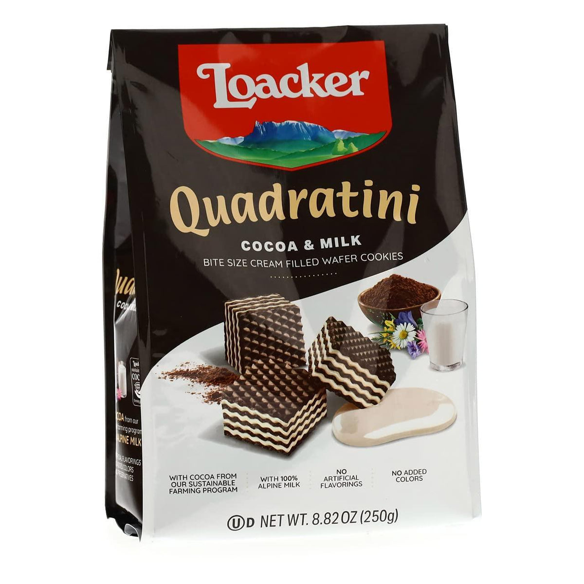 Loacker Quadratini Cocoa Milk Wafer Cookies, 8.8oz Bagged Set (6-Count)