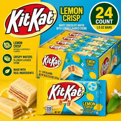 Kit Kat Lemon Crisp Sugar-Infused White Chocolate Wafer Candy Bars, 1.5 oz, 24-Count Snack Bars, 24 Bars
