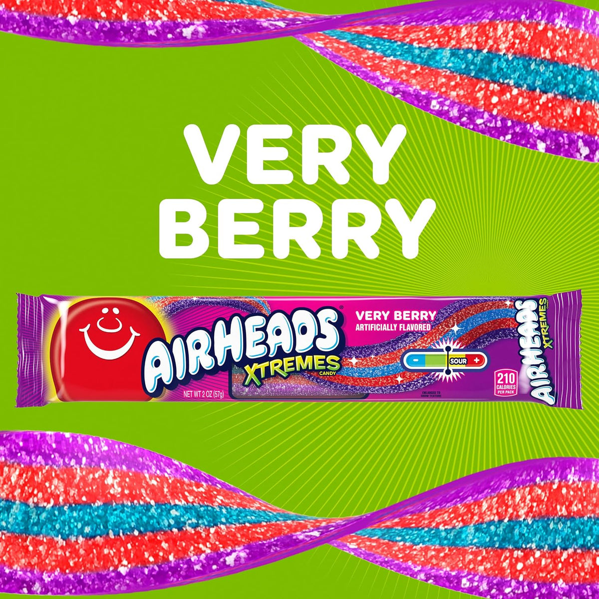 Airheads Xtremes Very Berry Special Edition Candies - 2oz, 18-Count Sweet & Sour Tangy Sugar Candy Belts, Soft Chewy Berry Strips, Tray Packaging