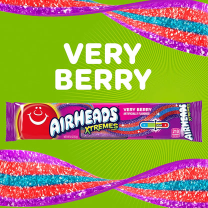 Airheads Xtremes Very Berry Special Edition Candies - 2oz, 18-Count Sweet & Sour Tangy Sugar Candy Belts, Soft Chewy Berry Strips, Tray Packaging