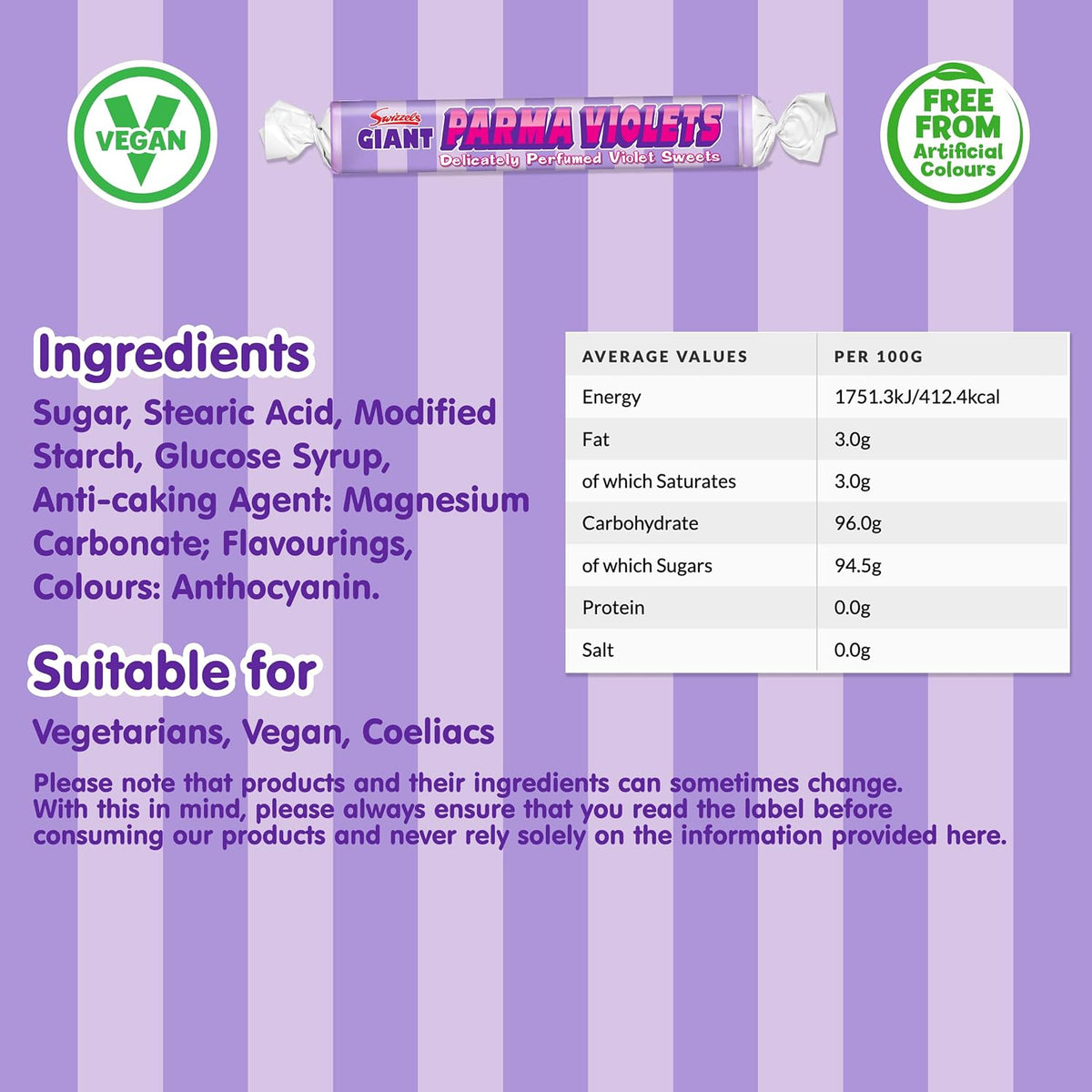Swizzels UK Import Giant Parma Violets Perfumed Sugar Candy Rolls, 40g, 24-Count British Violet-Flavored Treats
