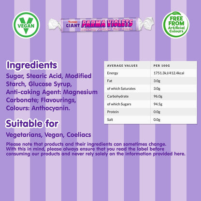 Swizzels UK Import Giant Parma Violets Perfumed Sugar Candy Rolls, 40g, 24-Count British Violet-Flavored Treats