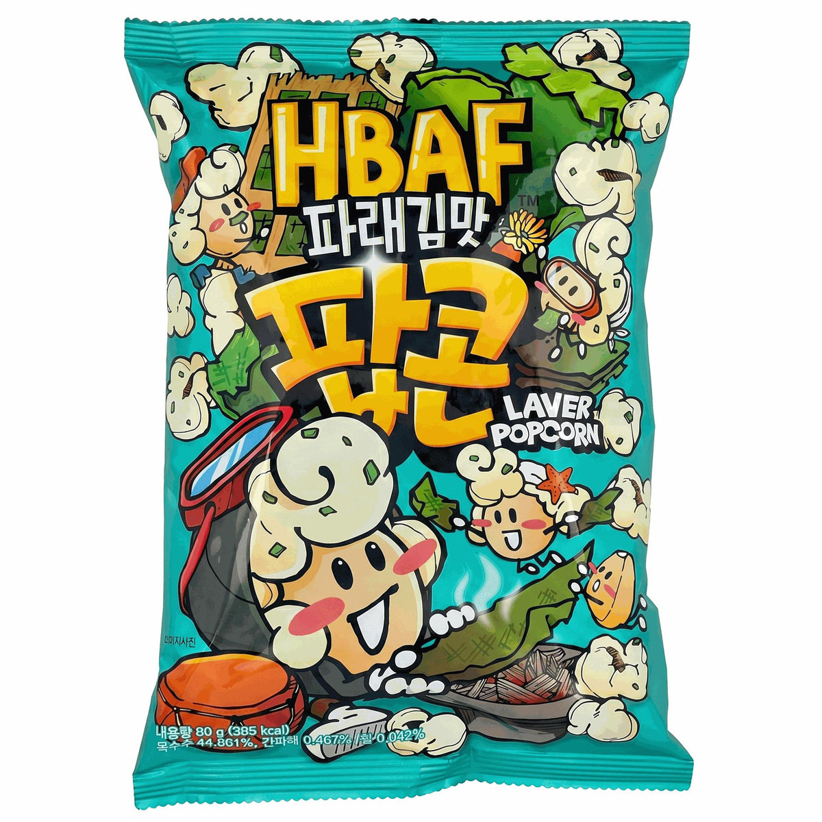 HBAF Imported Korean Laver Seaweed Popcorn, 2.82 oz, 12-Bags Savory Puffed Snack