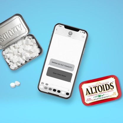 Altoids Curiously Strong Peppermint Breath Mints, 1.76oz, 12-Count Tray Pack, Classic Mint Tins for On-the-Go Freshness