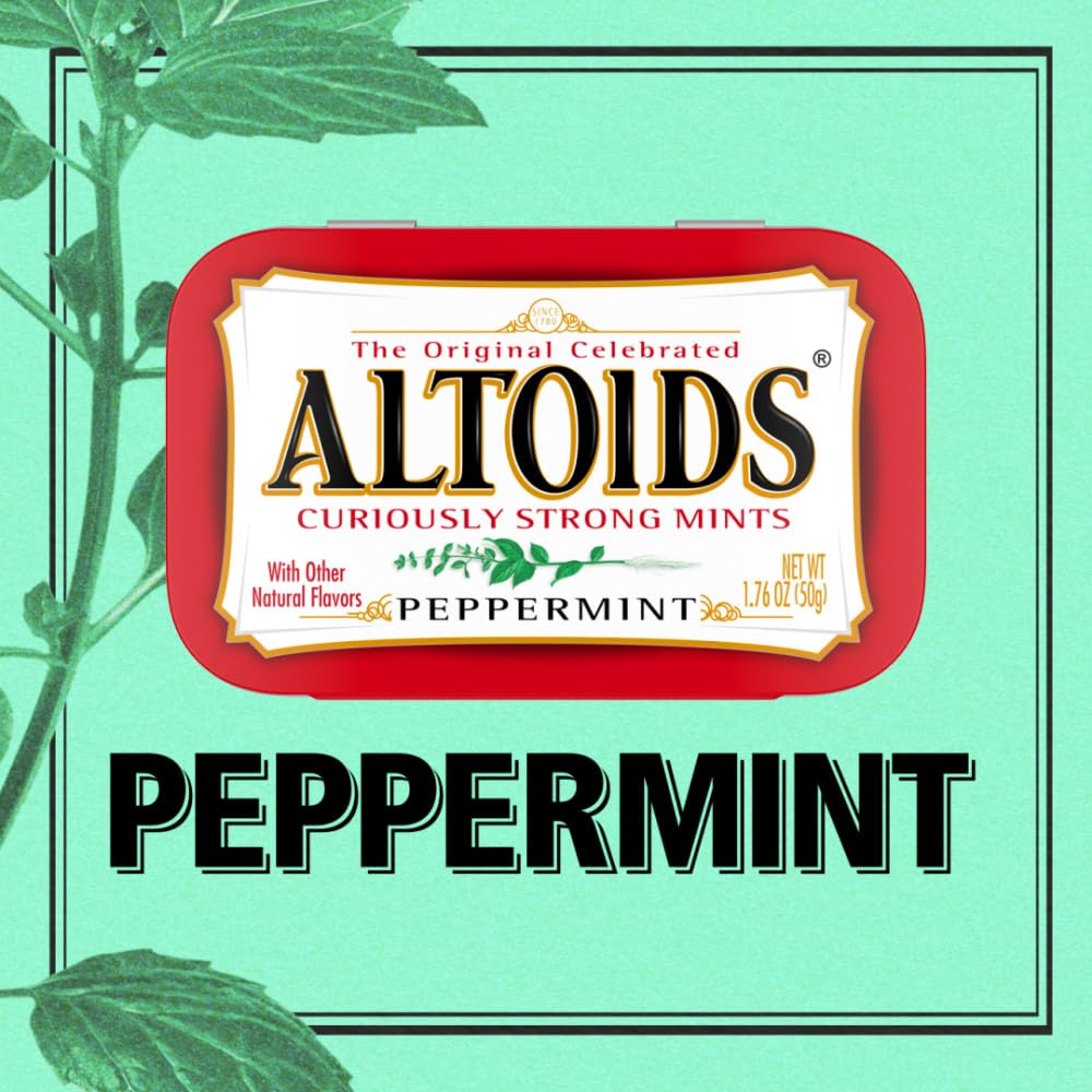 Altoids Curiously Strong Peppermint Breath Mints, 1.76oz, 12-Count Tray Pack, Classic Mint Tins for On-the-Go Freshness