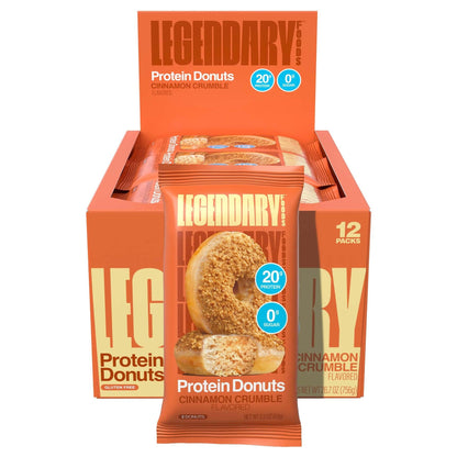 Legendary High-Protein Cinnamon Crumble Donuts - 2.2oz, 12 Packs, Boxed Sugar-Conscious Snacks for Room Temperature Storage