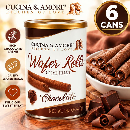 Cucina & Amore Chocolate Creme Filled Wafer Roll Tins 14.1 oz 6 Count Chocolate Wafer Cookies