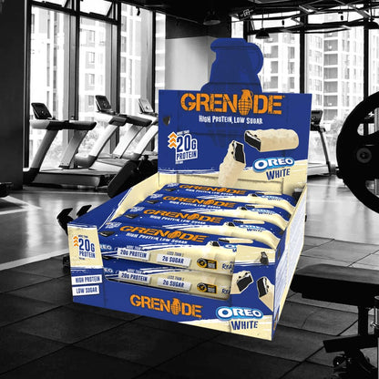 Grenade UK Protein Bar White Oreo 2.12 oz 12 Count  Cookies & Cream Protein Snack Bars | Imported British Fitness Treats
