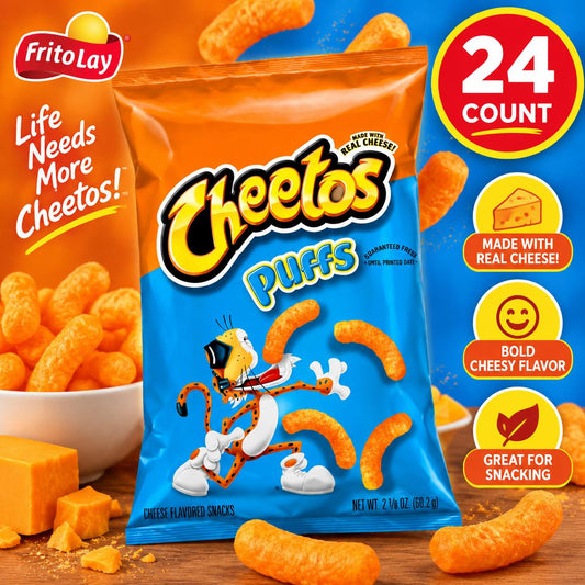 Cheetos Bold Cheesy Gluten Free Jumbo Puffs, 2.12 oz Extra Large Snack Bags, 24-Count Crunchy Puffed Snacks