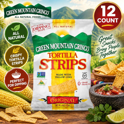 Green Mountain Gringo All Natural Ambient Crunchy Tortilla Strips, 8 oz, 12 Count Snack Chips