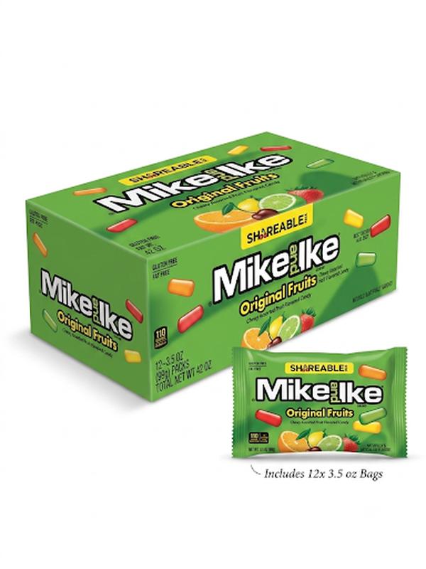 Mike & Ike Original Fruits Chewy Candy, 3.5oz Bags (12 Count) - Assorted Fruit Flavors, Share-Size Packs for Parties, Snacking