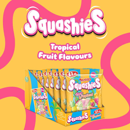 Swizzels Drumstick Squashies Tropical Fruit 100g 12 Count | Soft Chewy Gummy Candy | UK Import Fruit Flavored Sweets