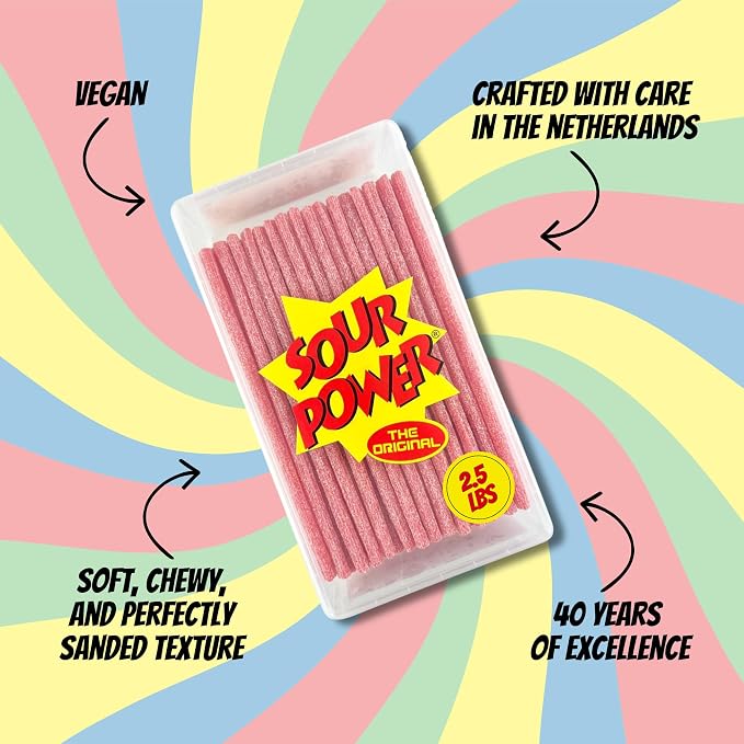 Dorval Sour Power Straw Tubes, Strawberry Flavor Bulk Soft Chewy Fruit Snack Candy, 2.5lb Large Plastic Tub Sour Candy Treat