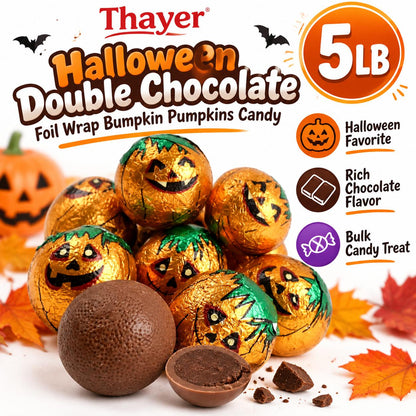 Halloween Double Chocolate Foil-Wrapped Bumpkin Pumpkins Candies, 5lbs Bulk Bag Sugar Snack Chocolate Treats
