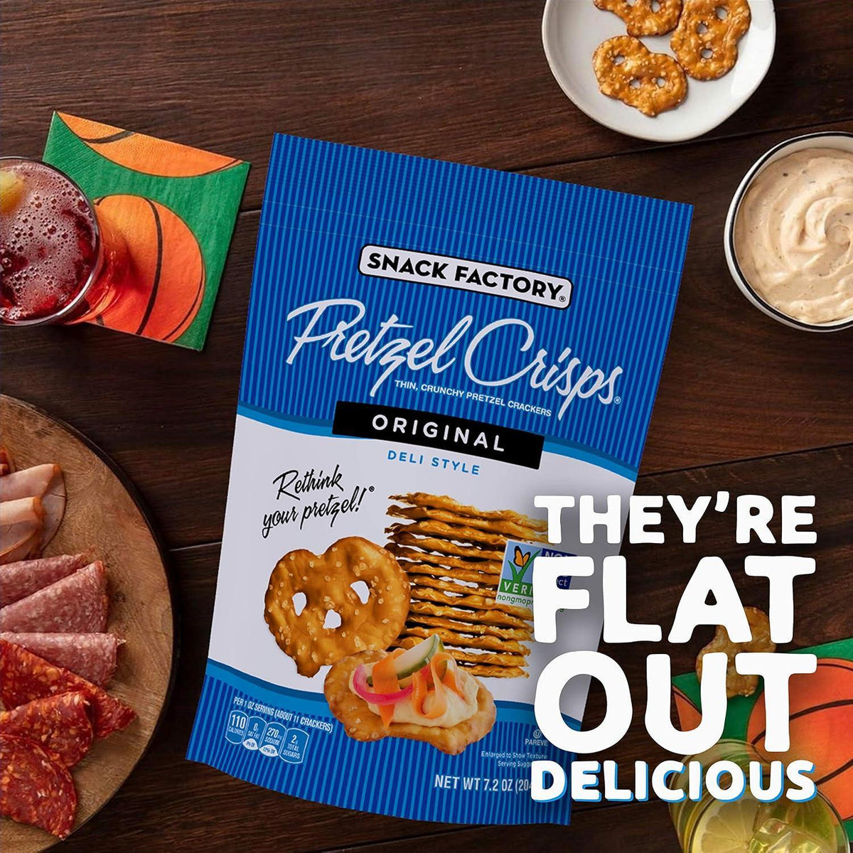 Snack Factory Original Crispy Pretzel Crackers - 7.2 oz, 12 Count, Thin Crunchy Biscuit Base Snack with Classic Flavor