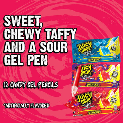 Topps Juicy Drop Taffy with Sour Gel Pen, 2.36oz Individual Packs, 16-Count Chewy Interactive Candy Treats