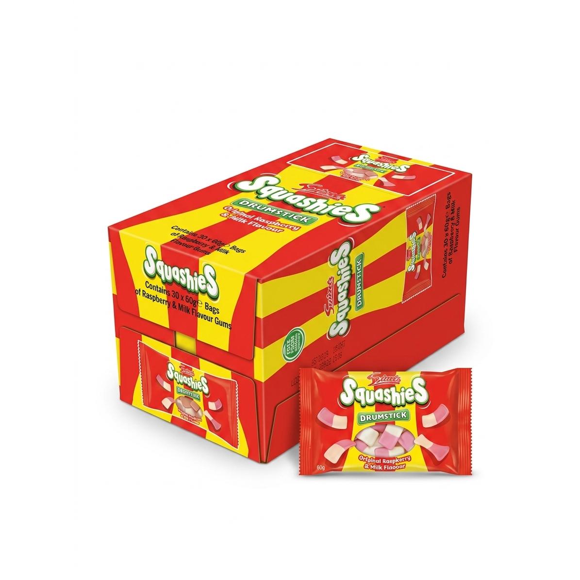Swizzels UK Import Squashies Raspberry Drumstick Soft Chewy Candies, 30 Bags (60g Each), Sweet Food & Snacks