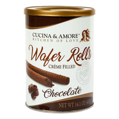 Cucina & Amore Chocolate Creme Filled Wafer Roll Tins 14.1 oz 6 Count Chocolate Wafer Cookies