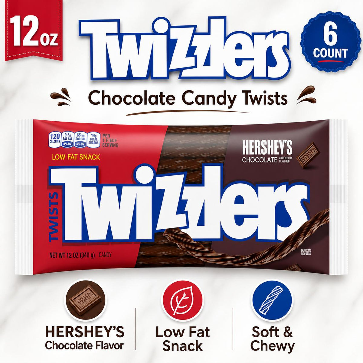 Twizzlers Hersheys Chocolate Flavor Licorice Twists 12 oz 6 Count Chocolate Candy Twists