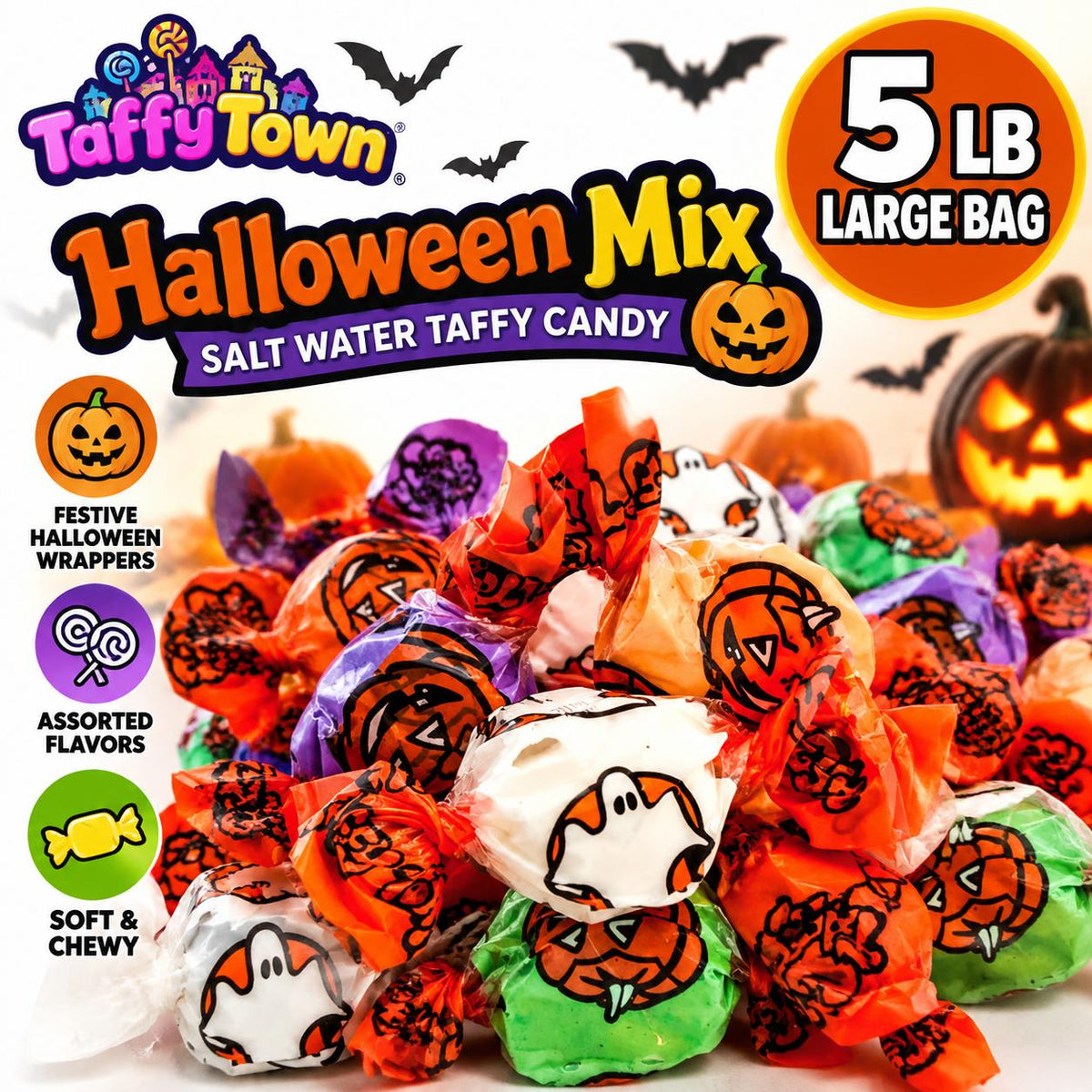 Taffy Town Halloween Mix Salt Water Taffy 5 lb Bulk Bag Assorted Halloween Candy
