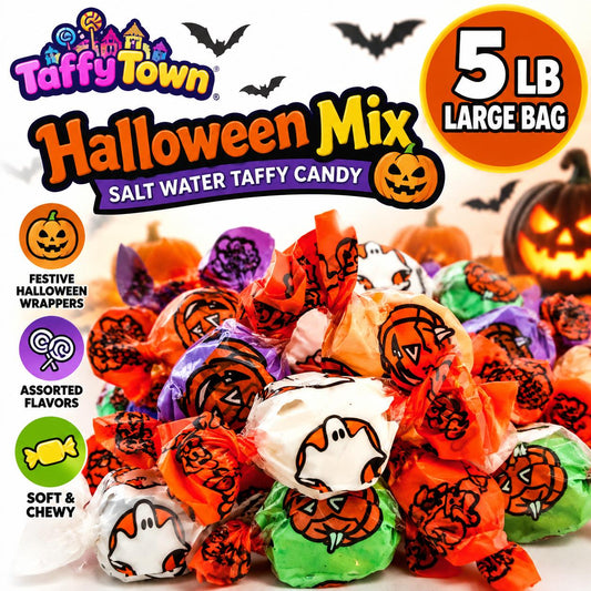 Taffy Town Halloween Mix Salt Water Taffy 5 lb Bulk Bag Assorted Halloween Candy