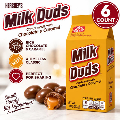 Hershey's Milk Duds Chocolate-Caramel Flavor Candies, 10 oz, 6-Count Boxed Snack Carton, Chewy Chocolate-Caramel Treats