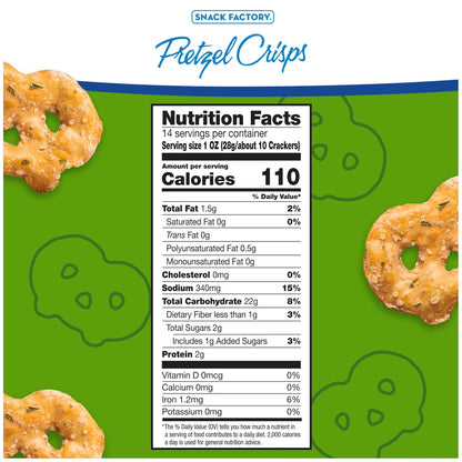 Snack Factory Pretzel Crisps Garlic Parmesan 7.2 oz 12 Count Crunchy Pretzel Snack