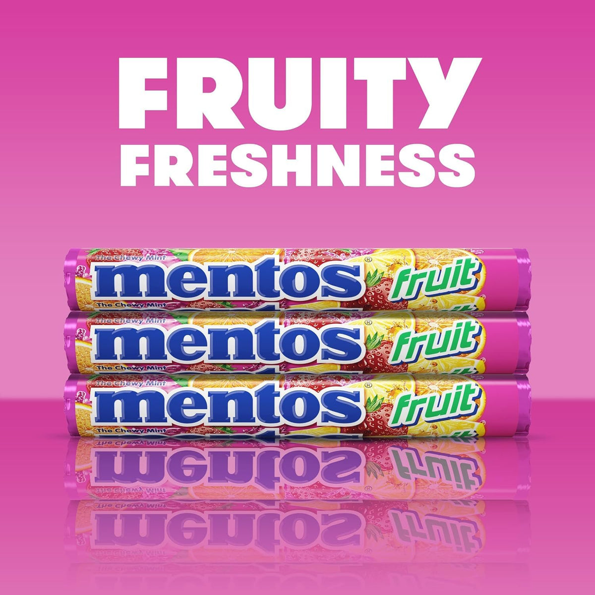Mentos Fruit Rolls Candy 1.32 oz 15 Count Tray Fruity Chewy Candy Rolls