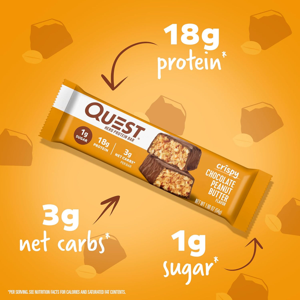 Quest CRISPY Protein Bar Chocolate Peanut Butter 1.9 oz 12 Count Crispy Protein Snack Bars